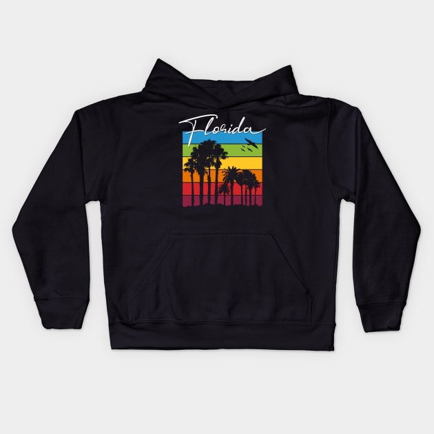 Florida Rainbow Palm Trees Vacation Souvenir Kids Hoodie by fizzyllama